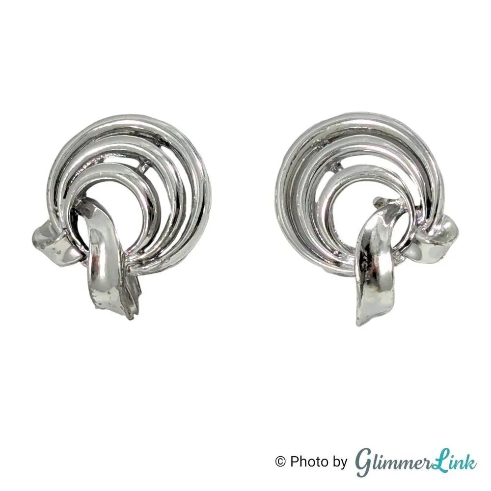Vintage Lisner Silver Tone Modernist Spiral Screw Back Earrings